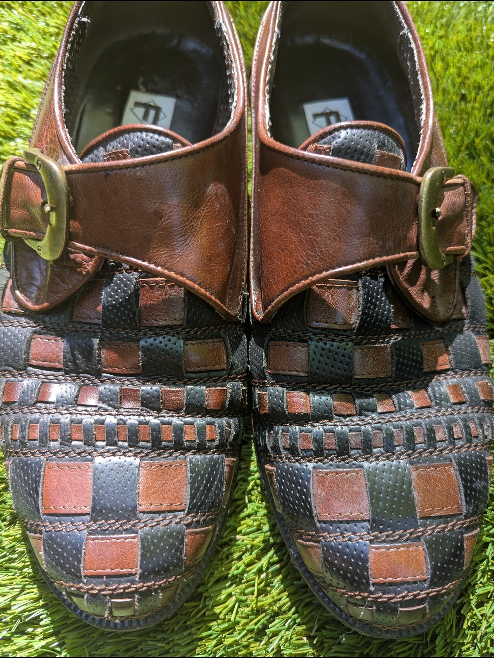 Vintage Ferradini Womens Woven Black Brown Italian Leather Loafers Academia 39.5